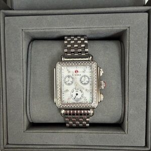 Michele Diamond-Trim Stainless Steel Watch - Silver & White